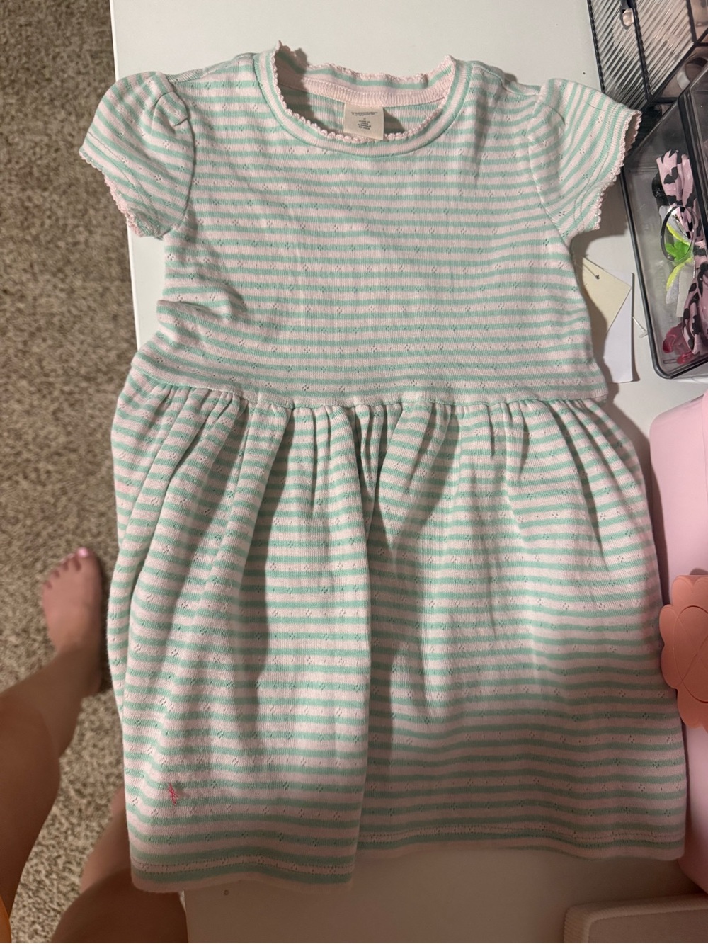 Tucker + Tate Mint Green and White Striped Short Sleeve Dress